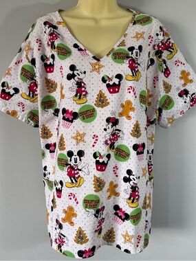 Disney Christmas Is Sweet Scrub Top 3X Mickey Minnie Holiday Nurse medical unifo